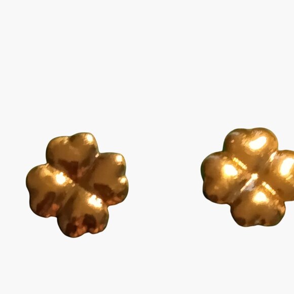 Heart Four Leaf Clover Earrings Gold Tone Stud Irish St Patricks Day - Picture 3 of 4